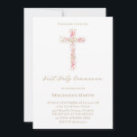 Invitation croix fleur sauvage rose | Première sainte communi<br><div class="desc">Première invitation à la communion</div>
