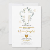 Invitation Croix Fleurs Blanches Fille Première Communion Sai (Devant)