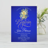 Invitation Croix florale baptême bleu royal (Debout devant)