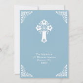 Invitation Croix florale Baptême ciel bleu (Dos)