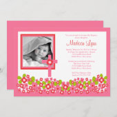 Invitation Croix florale Bébée Photo Baptême Inversion (Devant / Derrière)