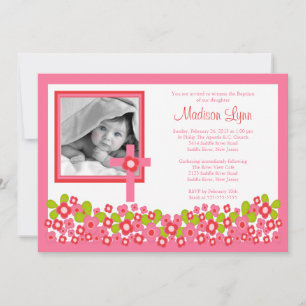 Invitation Croix florale Bébée Photo Baptême Inversion