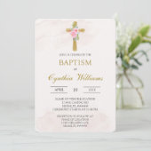Invitation Croix florale beige baptême (Debout devant)