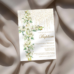 Invitation Croix Florale Blanche Faux Parties scintillant d'o