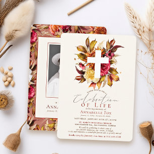 Invitation Croix florale d'automne Célébration de la vie Funé