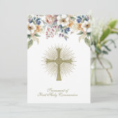 Invitation Croix florale de la Sainte Communion catholique tr (Debout devant)