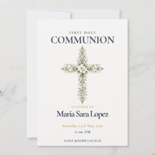 Invitation Croix florale de première communion