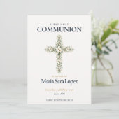 Invitation Croix florale de première communion (Debout devant)