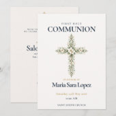 Invitation Croix florale de première communion (Devant / Derrière)
