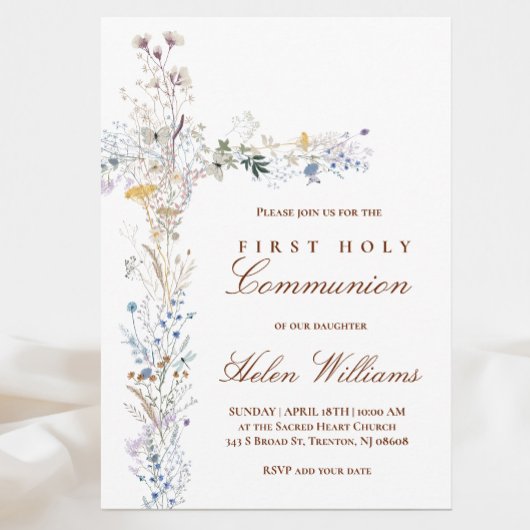 Invitation Croix florale de première communion solennelle
