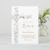 Invitation Croix florale du baptême (Debout devant)