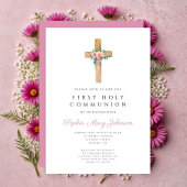 Invitation Croix florale mignonne Première communion fille