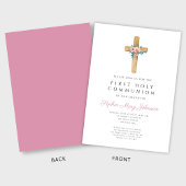 Invitation Croix florale mignonne Première communion fille