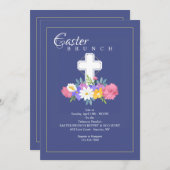 Invitation Croix florale Pâques (Devant / Derrière)