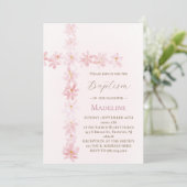 Invitation croix florale rose de baptême  (Debout devant)
