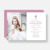 Invitation Croix florale rose mignonne Photo Girl First Commu