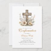 Invitation Croix florale rustique pour la confirmation des fi (Devant)