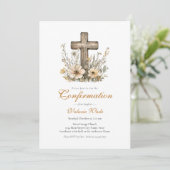 Invitation Croix florale rustique pour la confirmation des fi (Debout devant)