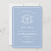 Invitation Croix florale simple sur Baptême bleu clair (Devant)