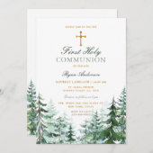 Invitation Croix Forêt à feuillage persistant Garçon Première (Devant / Derrière)