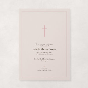 Invitation Croix minimale religieuse rose rose baptême