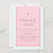 Invitation Croix moderne rose Christening Girl Baptême (Devant)