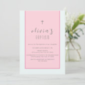 Invitation Croix moderne rose Christening Girl Baptême (Debout devant)