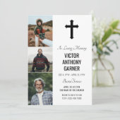 Invitation Croix noire 3 Photos Service d'inhumation blanc (Debout devant)
