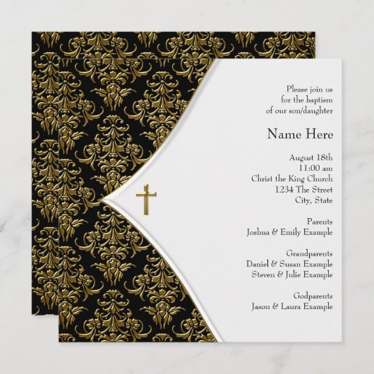 Invitation Croix Noire et Or (Devant / Derrière)