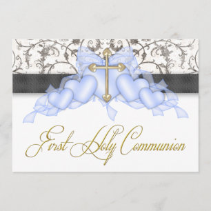 Invitation Croix Or Bleu Noir Garçons Bleu Première Communion