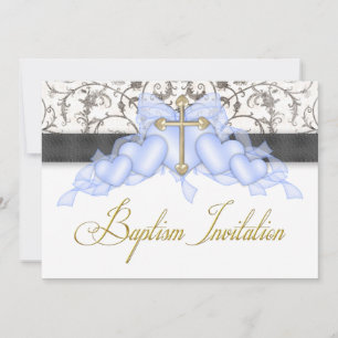 Invitation Croix Or Bleu Noir Garçons Bleu Première Communion