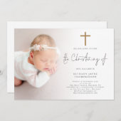 Invitation Croix Parties scintillant or photo moderne Christi (Devant / Derrière)