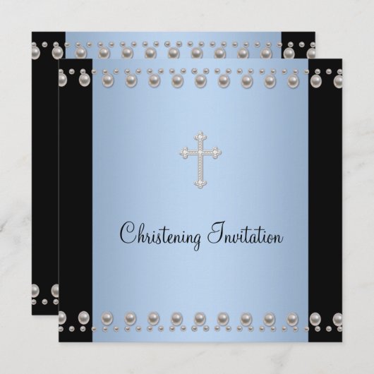 Invitation Croix Pearle bleue Noir Bleu Bleu (Devant / Derrière)