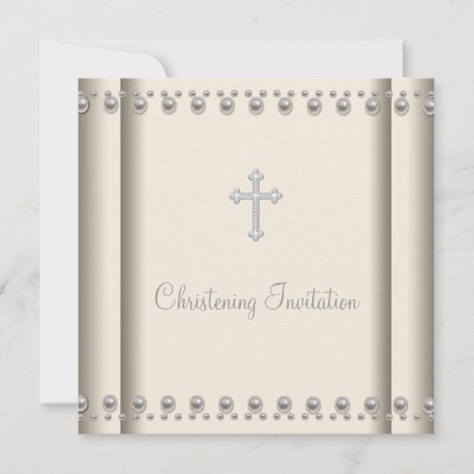 Invitation Croix Perle d'Ivoire pour Bébé Garçon ou Fille Bap (Devant)