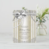 Invitation Croix perle ivoire beige première communion (Debout devant)