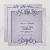 Invitation Croix pourpre Damas Filles Première communion (Devant / Derrière)