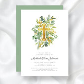 Invitation Croix religieuse Baptême botanique