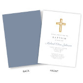 Invitation Croix Religieuse Baptême Garçon Bleu Poussiéreux