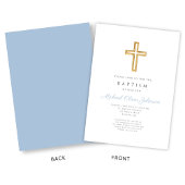 Invitation Croix Religieuse Bébé Garçon Bleu Clair Écriture B