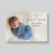 Invitation Croix religieuse bleu moderne Boy Baptism Photo