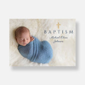 Invitation Croix religieuse bleu moderne Boy Baptism Photo