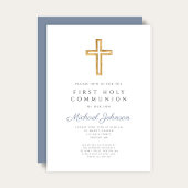 Invitation Croix religieuse bleu poussiéreux Garçon Première 