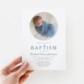 Invitation Croix Religieuse Bleue 1 Photo Boy Baptême