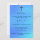 Invitation Croix Religieuse Bleue Baptême traditionnel (Devant)