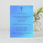 Invitation Croix Religieuse Bleue Baptême traditionnel (Debout devant)