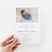 Invitation Croix Religieuse Bleue Boy Photo Baptême
