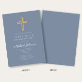 Invitation Croix religieuse bleue poussiéreuse Garçon Premièr