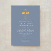 Invitation Croix religieuse bleue poussiéreuse Garçon Premièr