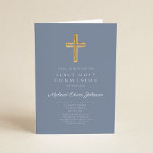 Invitation Croix religieuse bleue poussiéreuse Garçon Premièr