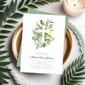 Invitation Croix religieuse botanique moderne Baptême